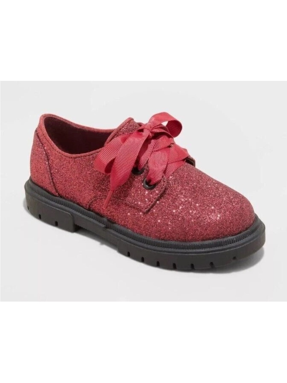 Cat & Jack Phoebe Oxford Lace-Up Shoes Red Glitter Toddler Girls